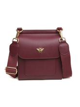 Load image into Gallery viewer, ALICE WHEELER AW6183 Berry Bloomsbury cross body bag in vegan leather with gold hardware, magnetic flap closure and adjustable strap.