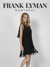 Load image into Gallery viewer, Frank Lyman 236672U Black Tassel Dress – elegant women’s sleeveless tassel dress with layered fringe detailing. Perfect for parties, evening occasions, and statement styling.
