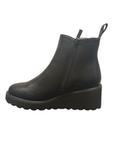 Load image into Gallery viewer, Heavenly Feet Clematis Black Chelsea boots with wedge sole, faux leather upper, elastic side panels and cushioned lining – stylish vegan-friendly ankle boots.