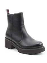 Load image into Gallery viewer, Heavenly Feet Gemini Black Boot – lightweight vegan ankle boots with chunky block heel, memory-foam insole and side zip fastening, women’s winter footwear.
