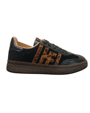 Load image into Gallery viewer, Heavenly Feet Steffi Black Tan Leopard trainers – stylish women’s lace-up animal print shoes with cushioned insole, lightweight sole and signature HF branding. Perfect for casual chic and everyday comfort.
