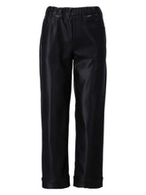 Load image into Gallery viewer, K Design B758 women’s vegan leather trousers in black with elasticated waist, straight-leg fit and cropped cuffed hem - sleek smart-casual style.