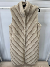 Load image into Gallery viewer, Malissa J GC20523 Stone Longline Gilet -women’s faux fur sleeveless stone gilet with chevron swirl design, elegant layering piece.