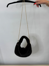 Load image into Gallery viewer, Malissa J GC21344 swirl horseshoe faux fur bag with swirl design and gold chain strap-luxury women’s statement handbag.