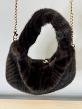 Load image into Gallery viewer, Malissa J GC21344 swirl horseshoe faux fur bag with swirl design and gold chain strap-luxury women’s statement handbag.
