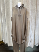 Load image into Gallery viewer, Malissa J WF2515 mushroom sleeveless top - women’s drawstring high neck asymmetric hem top, chic smart casual fashion piece.