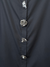 Load image into Gallery viewer, Malissa J black oversized women’s shirt with statement buttons - long sleeve collared fashion shirt for casual, workwear and evening outfit