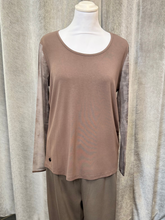 Load image into Gallery viewer, Malissa J WF2621 mushroom mesh sleeve top with abstract detail-women’s round neck top for versatile day-to-night outfits