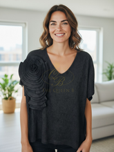 Load image into Gallery viewer, Malissa J WF2633 Black Flower Top