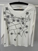 Load image into Gallery viewer, Malissa J WF2651 white star pattern women’s top – long sleeve celestial print blouse, casual and smart-casual versatile top.