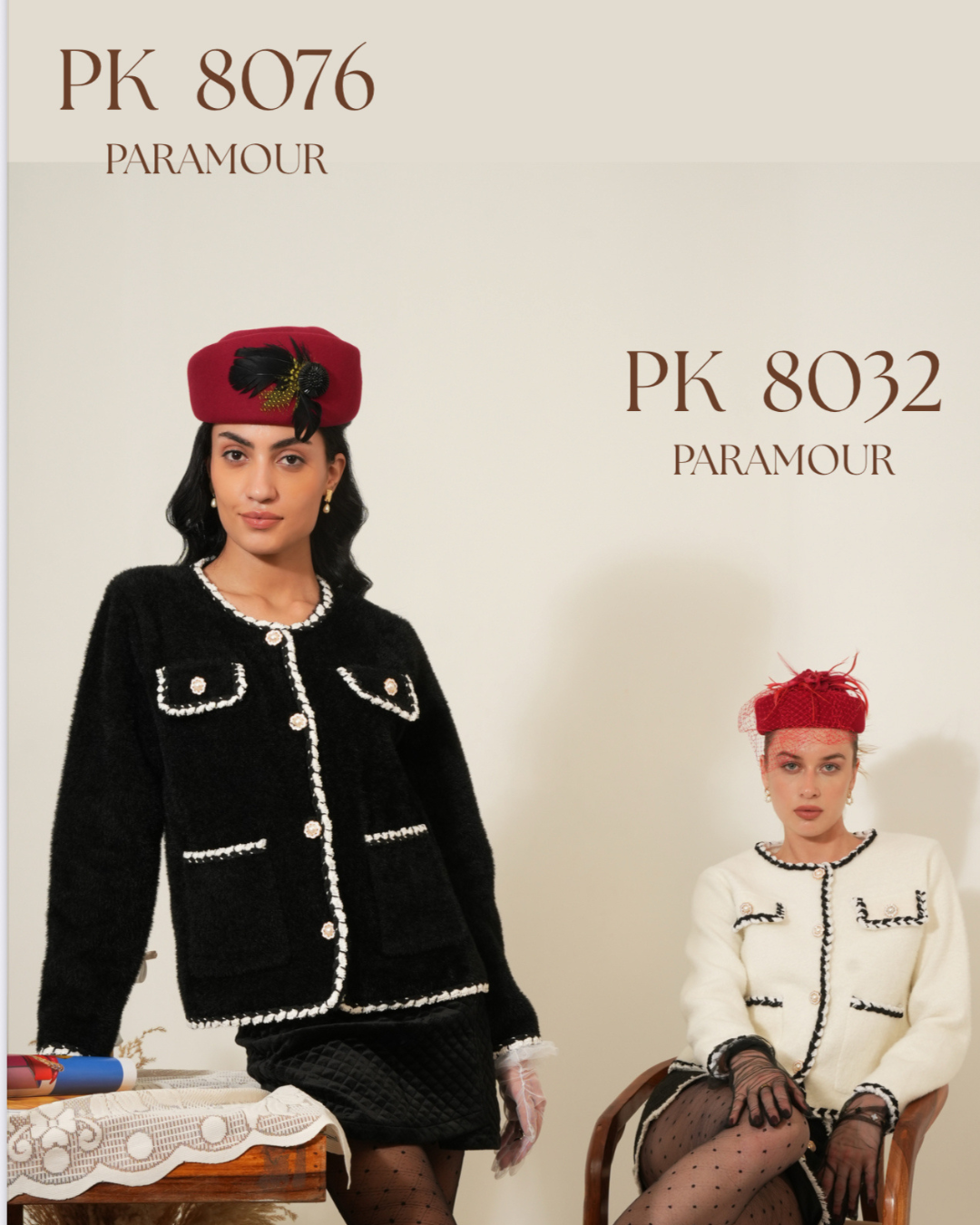 PARAMOUR - DESIGN JKT 8076 – elegant textured jacket with pearl-style buttons, contrast trim detailing, and front pockets. A chic and timeless layering piece for sophisticated styling.