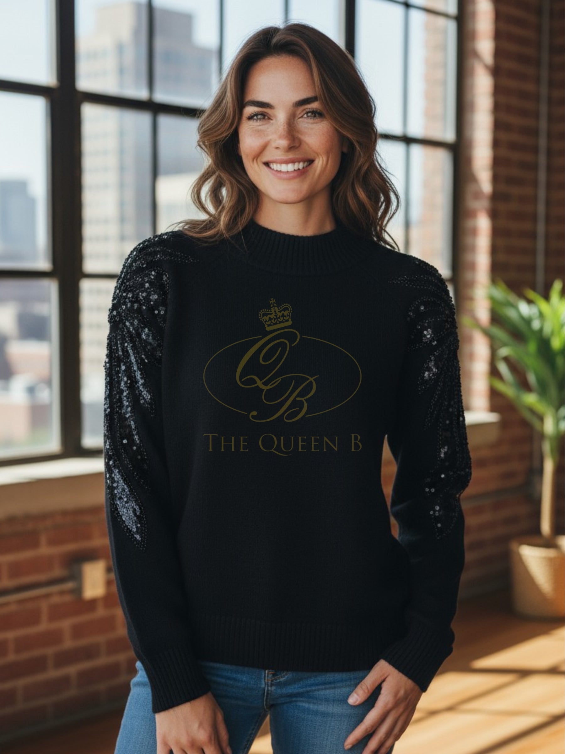 PARAMOUR PK8057 black jumper with embellished detailing across the shoulders.