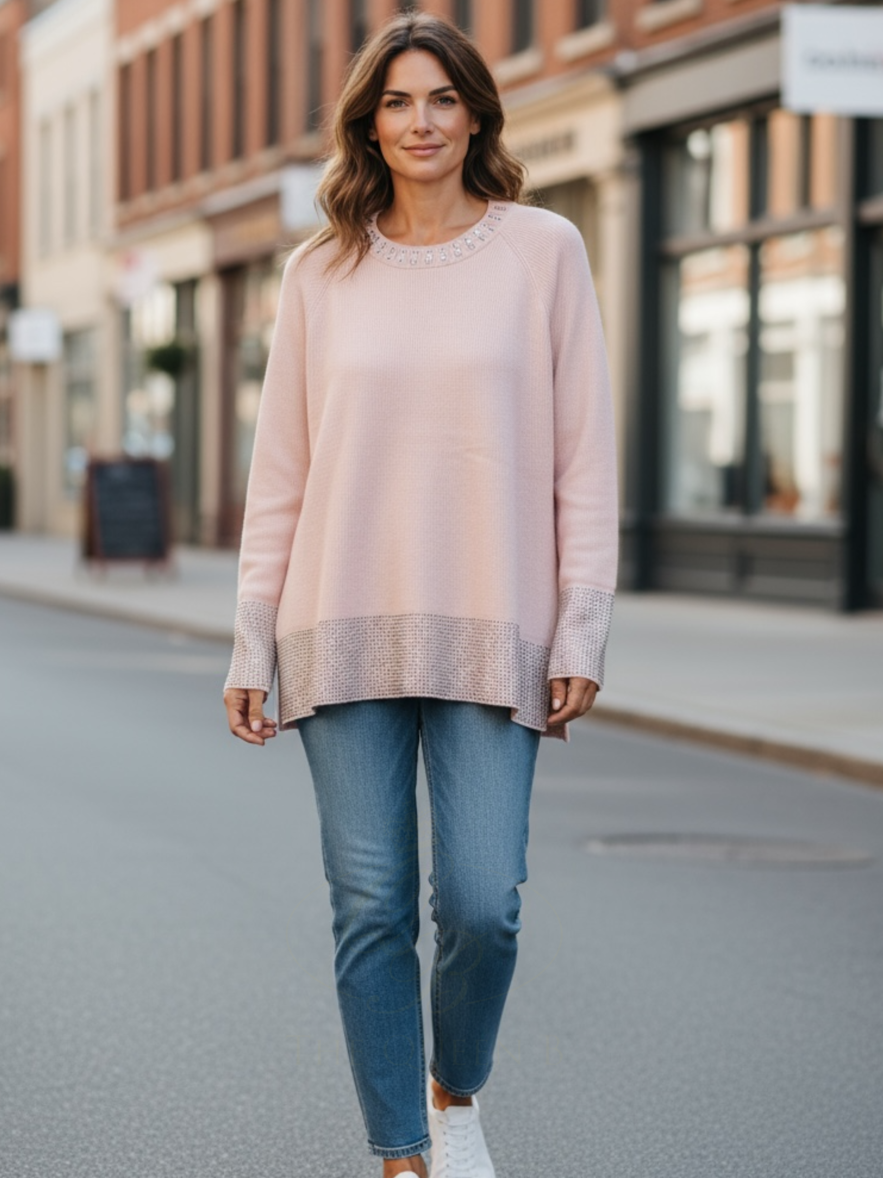 Paramour 98780 Pink Crystal Embellished Jumper – soft pink knit with crystal detailing for a chic, sparkly day-to-night look.