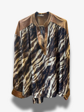 Load image into Gallery viewer, QBAW25 BC women’s animal print blouse with notch neckline, long sleeves, and relaxed silhouette – stylish top for versatile day-to-night wear.