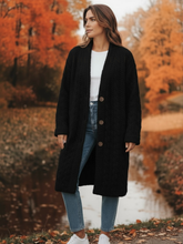 Load image into Gallery viewer, QBAW25 CW C802 Cable Fluffy Coat featuring a soft cable-textured faux fur design, relaxed fit and button fastening.