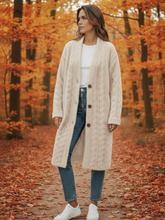 Load image into Gallery viewer, QBAW25 CW C802 Cable Fluffy Coat featuring a soft cable-textured faux fur design, relaxed fit and button fastening.