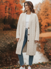 Load image into Gallery viewer, QBAW25 CW C802 Cable Fluffy Coat featuring a soft cable-textured faux fur design, relaxed fit and button fastening.