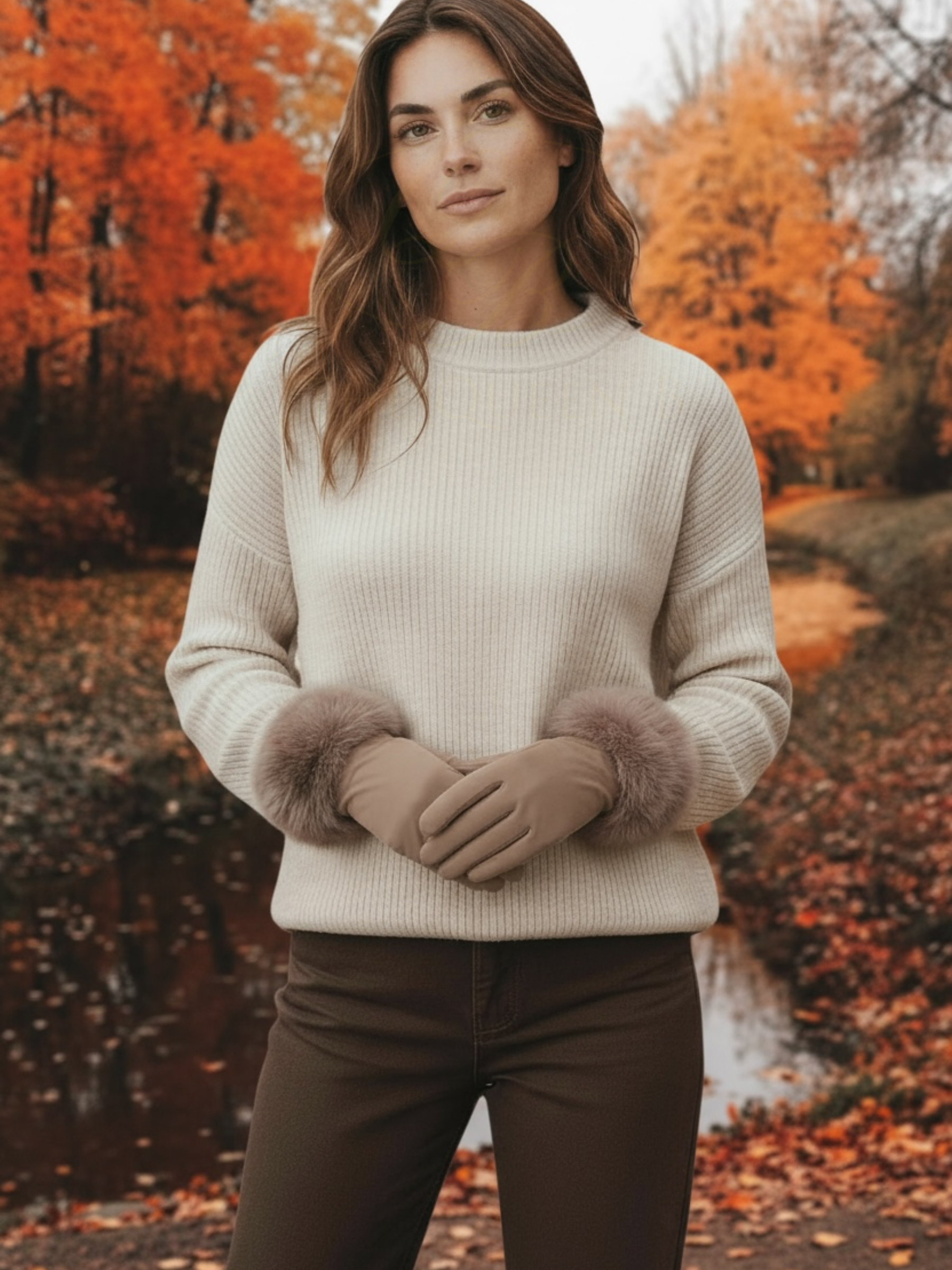 QBAW25 CW GW006 Taupe Faux Fur Gloves featuring a soft touch finish and plush faux fur cuffs for timeless seasonal style.