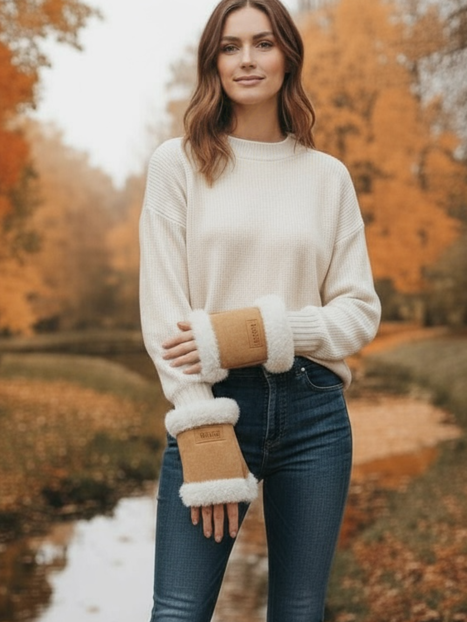 QBAW25 CW GW016 Chestnut Fingerless Fluffy Gloves