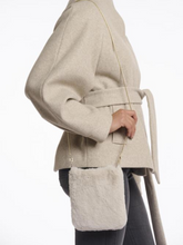 Load image into Gallery viewer, Women’s birch faux fur crossbody bag with slim chain strap – soft plush evening bag perfect for winter outfits and chic day-to-night styling.