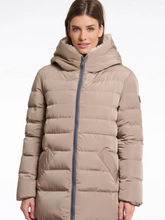 Load image into Gallery viewer, Rino & Pelle Keilafur long padded winter coat for women with faux-fur lining, hood, zip closure and side zips – stylish insulated outerwear for cold weather.
