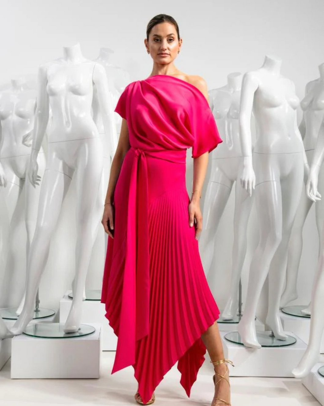 Kevan Jon - Mila Pleat Knee - Barbie Pink