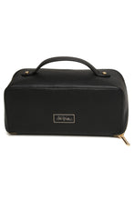 Load image into Gallery viewer, Alice Wheeler AW0220 Black Train Case M – stylish medium cosmetic bag with gold zip, lined interior and organiser pockets, women’s luxury travel case.
