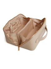 Load image into Gallery viewer, Alice Wheeler AW0226 Stone Train Case M – stylish medium cosmetic bag with gold zip, lined interior and organiser pockets, women’s luxury travel case.
