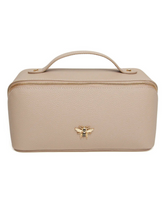 Load image into Gallery viewer, Alice Wheeler AW0226 Stone Train Case M – stylish medium cosmetic bag with gold zip, lined interior and organiser pockets, women’s luxury travel case.
