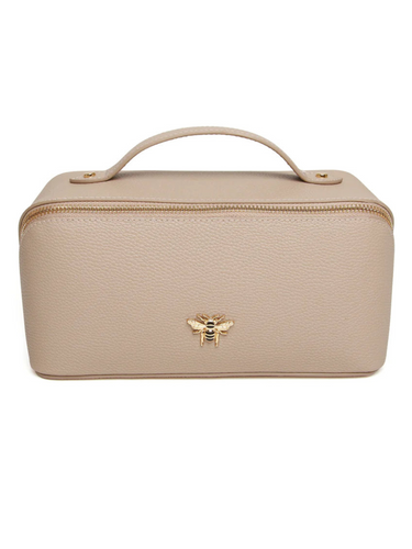 Alice Wheeler AW0226 Stone Train Case M – stylish medium cosmetic bag with gold zip, lined interior and organiser pockets, women’s luxury travel case.