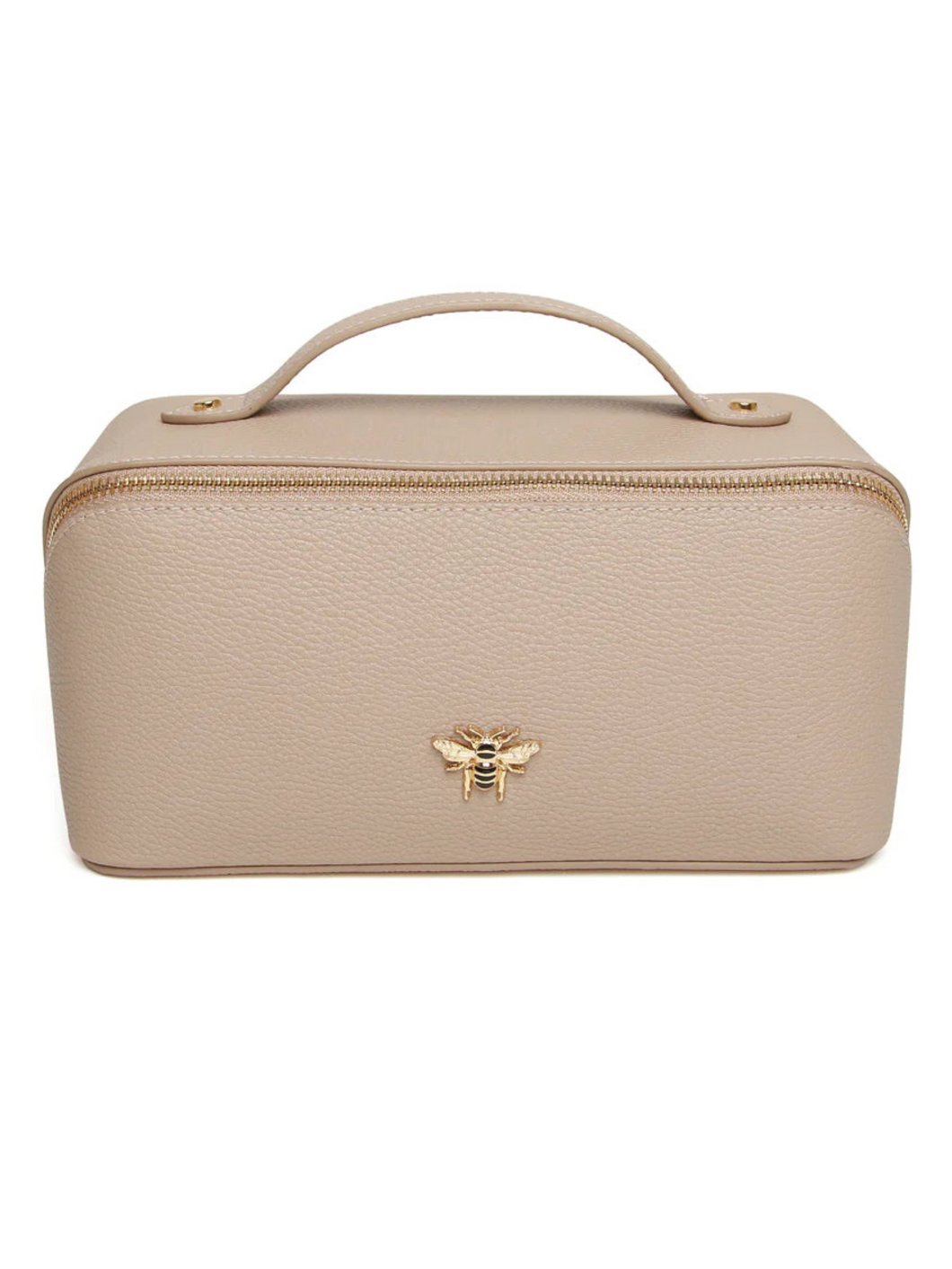Alice Wheeler AW0226 Stone Train Case M – stylish medium cosmetic bag with gold zip, lined interior and organiser pockets, women’s luxury travel case.