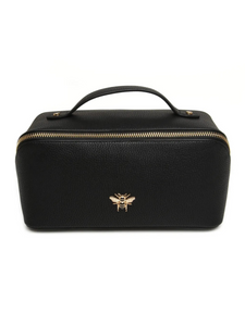 Alice Wheeler AW0252 Black Train Case S – compact black train case with gold zip, lined interior and internal pockets, luxury travel makeup organiser.