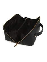 Load image into Gallery viewer, Alice Wheeler AW0252 Black Train Case S – compact black train case with gold zip, lined interior and internal pockets, luxury travel makeup organiser.

