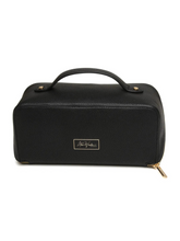 Load image into Gallery viewer, Alice Wheeler AW0252 Black Train Case S – compact black train case with gold zip, lined interior and internal pockets, luxury travel makeup organiser.
