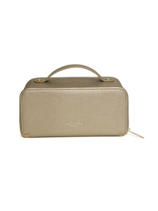 Alice Wheeler AW0285 Bronze Train Case M – stylish medium cosmetic bag with gold zip, lined interior and organiser pockets, women’s luxury travel case.