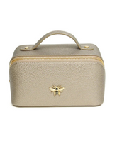 Load image into Gallery viewer, Alice Wheeler AW0286 Bronze Train Case S – compact black train case with gold zip, lined interior and internal pockets, luxury travel makeup organiser.
