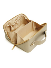 Load image into Gallery viewer, Alice Wheeler AW0286 Bronze Train Case S – compact black train case with gold zip, lined interior and internal pockets, luxury travel makeup organiser.
