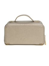 Load image into Gallery viewer, Alice Wheeler AW0286 Bronze Train Case S – compact black train case with gold zip, lined interior and internal pockets, luxury travel makeup organiser.
