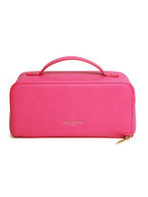 Load image into Gallery viewer, ALICE WHEELER AW0266 hot pink train case with gold zip, wide opening, lined interior and internal pockets.
