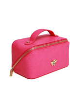 Load image into Gallery viewer, ALICE WHEELER AW0267 hot pink mini train case with gold zip, wide opening, lined interior and internal pockets.
