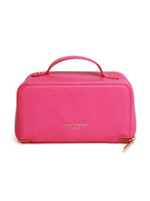 Load image into Gallery viewer, ALICE WHEELER AW0267 hot pink mini train case with gold zip, wide opening, lined interior and internal pockets.
