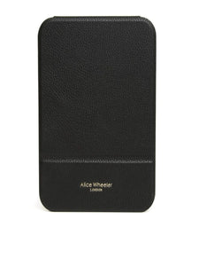 ALICE WHEELER AW0304 black folding travel mirror with frameless design, protective case and stand, 15 × 20 cm size.