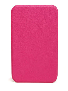 ALICE WHEELER AW0306 hot pink folding travel mirror with frameless design, protective folding case and stand, 15 × 20 cm size.