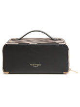 Load image into Gallery viewer, ALICE WHEELER AW0332 zebra print luxury train case with gold zip, wide opening and internal pockets for organised beauty storage.
