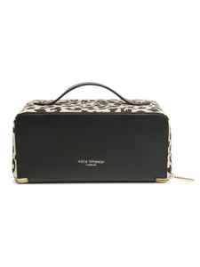 ALICE WHEELER AW0334 leopard print large train case with gold zip, wide opening, compartments and 24 × 12 × 12 cm size.