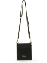 Load image into Gallery viewer, ALICE WHEELER AW5571 black Bloomsbury cross body bag in vegan leather with gold hardware, magnetic flap closure and adjustable strap.
