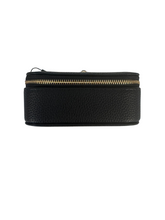 Load image into Gallery viewer, Alice Wheeler AW5947 Black Mini Jewellery Box with gold bee emblem – compact travel jewellery organiser with zip closure, ring rolls and storage compartment.
