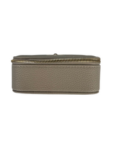 Load image into Gallery viewer, Alice Wheeler AW5950 Stone Mini Jewellery Box with gold bee emblem – compact travel jewellery organiser with zip closure, ring rolls and storage compartment.
