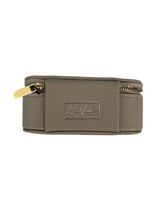 Load image into Gallery viewer, Alice Wheeler AW5950 Stone Mini Jewellery Box with gold bee emblem – compact travel jewellery organiser with zip closure, ring rolls and storage compartment.
