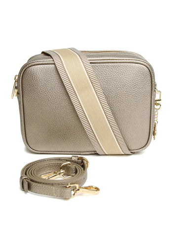 Alice Wheeler AW6028 Bronze Soho Cross Body Bag with dual straps, two zipped compartments, and internal pocket – stylish bronze crossbody handbag for everyday wear.